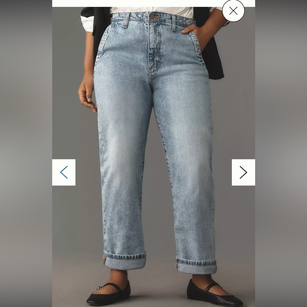 Pilcro Jeans - Lonnie Cuffed High Rise Straight Leg. 
Lighter Wash, Blue Denim. - Picture 3 of 15